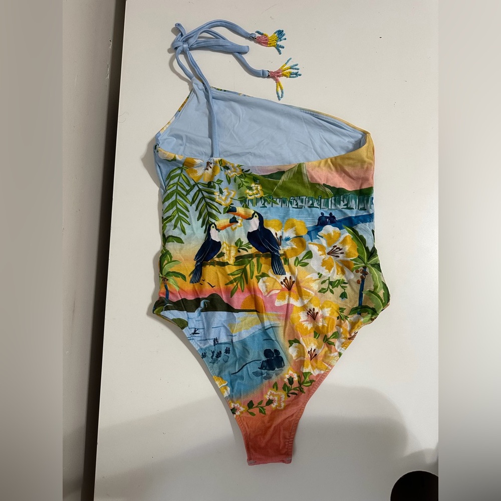 Farm Rio Colorful Rio One-Piece Swimsuit Women’s Size Medium Tropical Print - Picture 2 of 14